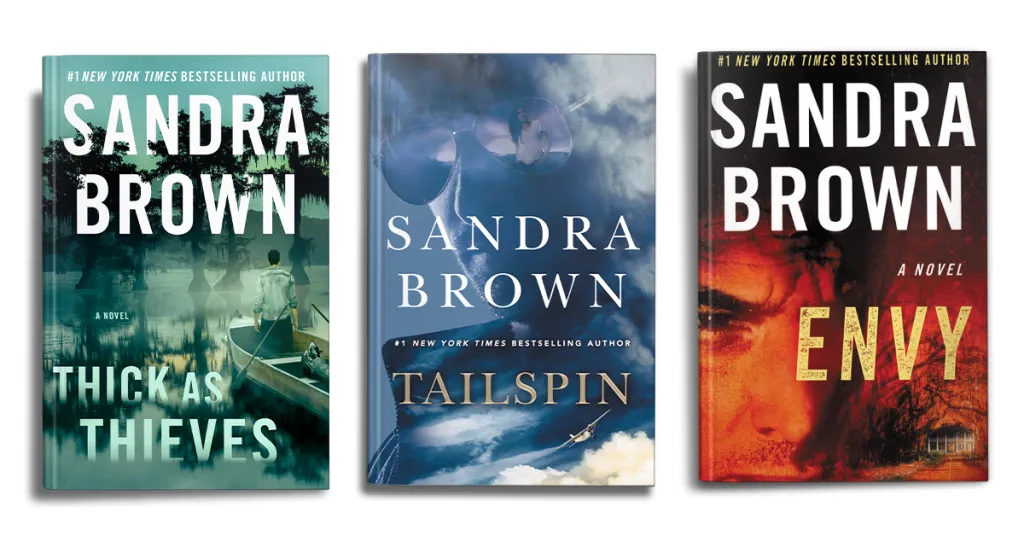 The image is of three Sandra Brown novel covers.